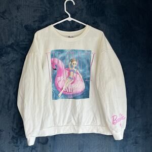 Barbie‎ Vacay White Printed Design Casual Crew Neck Sweater Womans Size XL